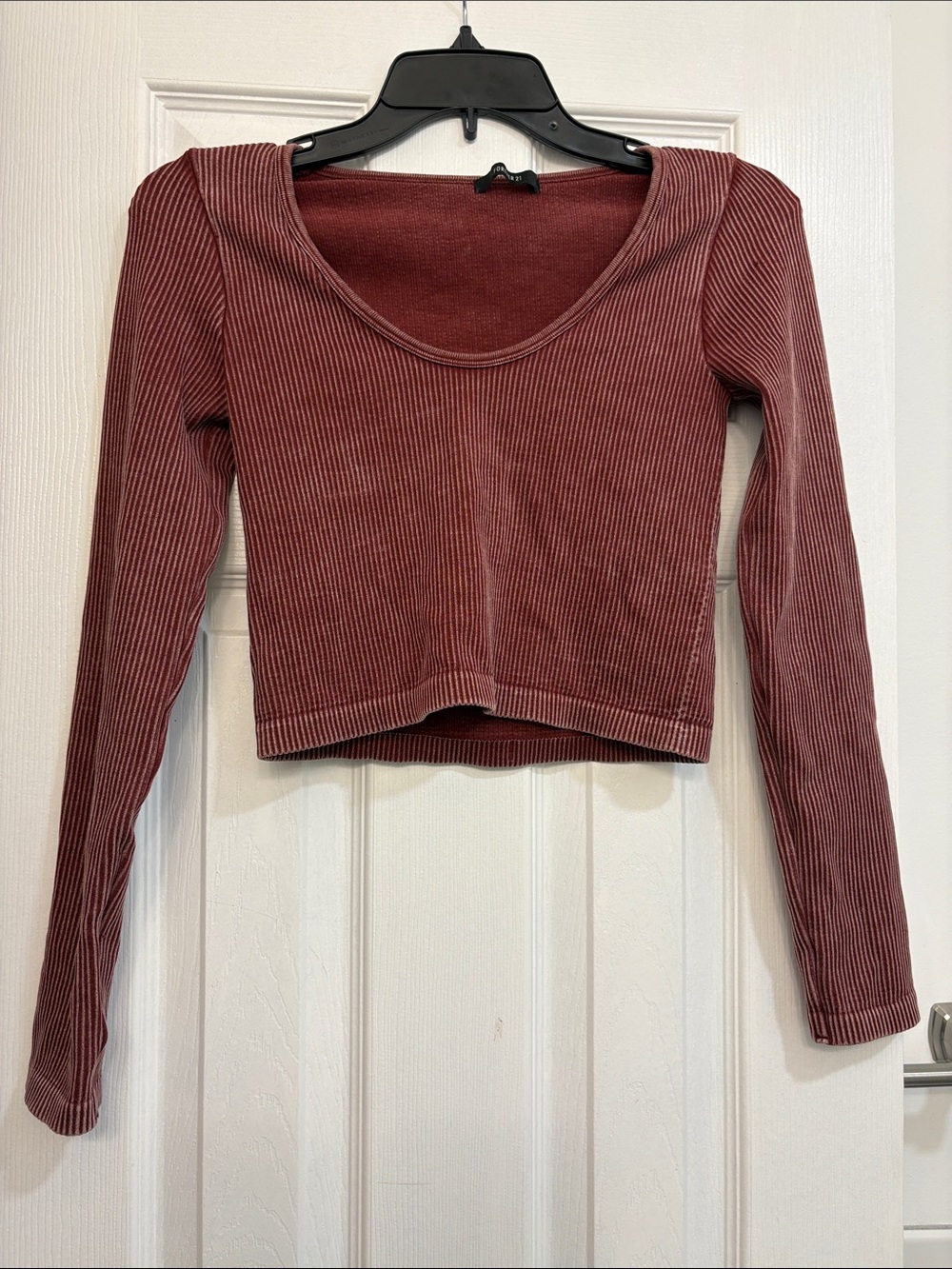 Long-Sleeve Ribbed Crop Top in Dusty Rose